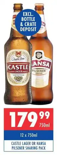 Ultra Liquors CASTLE LAGER OR HANSA PILSENER SHARING PACK offer