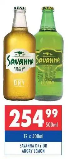 Ultra Liquors SAVANNA DRY OR ANGRY LEMON offer