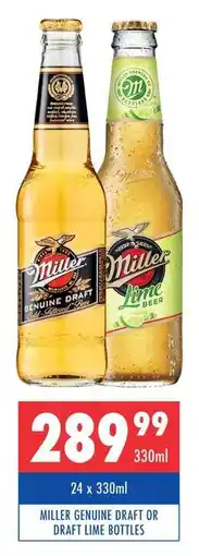 Ultra Liquors MILLER GENUINE DRAFT OR DRAFT LIME BOTTLES offer