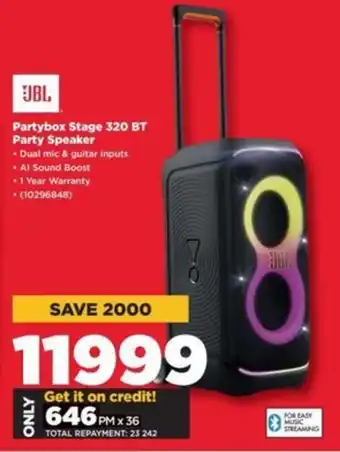 HiFi Corp JBL Partybox Stage 320 BT Party Speaker offer