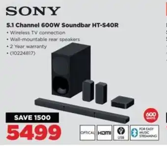 HiFi Corp SONY 5.1 Channel 600W Soundbar HT-S40R offer