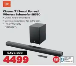 HiFi Corp JBL Cinema 3.1 Sound Bar and Wireless Subwoofer SB550 offer