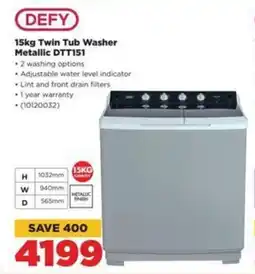 HiFi Corp DEFY 15kg Twin Tub Washer Metallic DTT151 offer