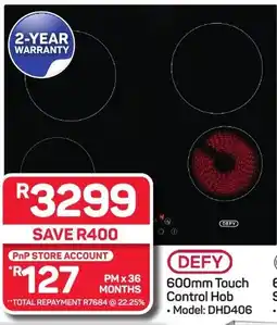 Pick n Pay Hypermarket DEFY 600mm Touch Control Hob offer