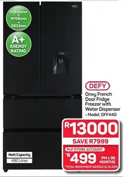 Pick n Pay Hypermarket DEFY Onxy French Door Fridge Freezer with Water Dispenser offer