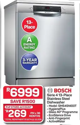 Pick n Pay Hypermarket BOSCH Serie 4 13-Place Stainless Steel Dishwasher offer