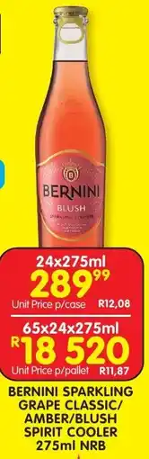 Shoprite Liquor BERNINI SPARKLING GRAPE CLASSIC/ AMBER/BLUSH SPIRIT COOLER 275ml NRB offer