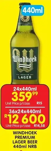Shoprite Liquor WINDHOEK PREMIUM LAGER BEER 440ml NRB offer