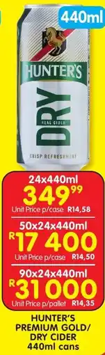 Shoprite Liquor HUNTER'S PREMIUM GOLD/ DRY CIDER 440ml cans offer
