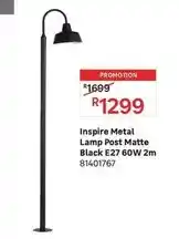 Leroy Merlin Inspire - metal lamp post matte black e27 60w 2m offer