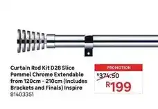 Leroy Merlin Inspire - curtain rod kit d28 slice pommel chrome extendable from 120cm-210cm (includes brackets and finals) offer