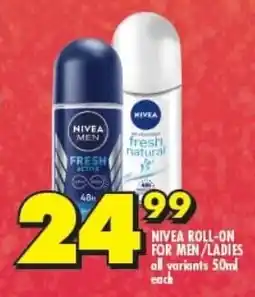 Shoprite NIVEA ROLL-ON FOR MEN/LADIES all variants 50ml each offer