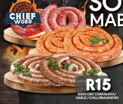 OBC Meat & Chicken 500G OBC CHAKALAKA/ GARLIC/CHILLI BRAAIWORS offer