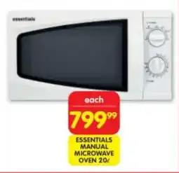 ESSENTIALS MANUAL MICROWAVE OVEN 20L