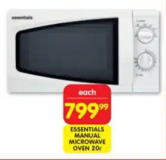 Shoprite ESSENTIALS MANUAL MICROWAVE OVEN 20L offer