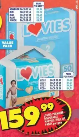 Shoprite LOVIES PREMIUM DISPOSABLE NAPPIES/PULL UP PANTS per pack offer