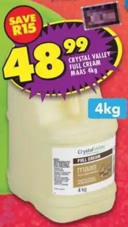 Shoprite CRYSTAL VALLEY FULL CREAM MAAS 4kg offer