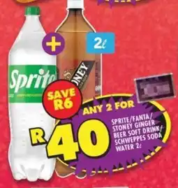 Shoprite SPRITE/FANTA STONEY GINGER BEER SOFT DRINK/ SCHWEPPES SODA WATER 2L offer