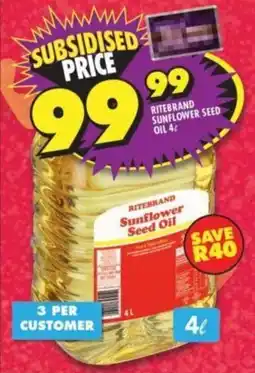 Shoprite RITEBRAND SUNFLOWER SEED OIL 4L offer