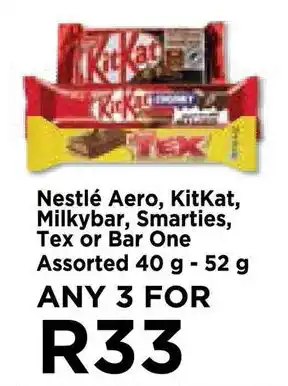 Food Lover's Market Nestlé Aero, KitKat, Milkybar, Smarties, Tex or Bar One Assorted 40g - 52g offer