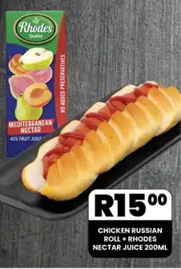 Take 'n Pay CHICKEN RUSSIAN ROLL + RHODES NECTAR JUICE 200ML offer