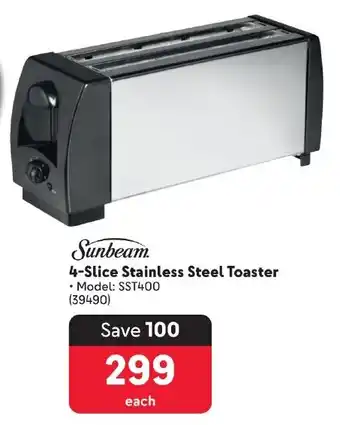 Makro Sunbeam 4-Slice Stainless Steel Toaster offer