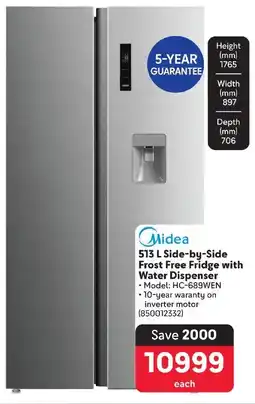 Makro Midea 513 L Side-by-Side Frost Free Fridge with Water Dispenser offer