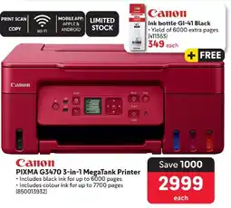 Makro Canon PIXMA G3470 3-in-1 MegaTank Printer + FREE Ink bottle GI-41 Black offer