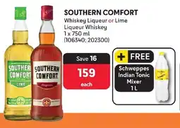 Makro SOUTHERN COMFORT Whiskey Liqueur or Lime Liqueur Whiskey + FREE Schweppes Indian Tonic Mixer 1L offer