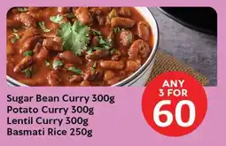 Oxford Freshmarket Sugar Bean Curry 300g, Potato Curry 300g, Lentil Curry 300g, Basmati Rice 250g offer