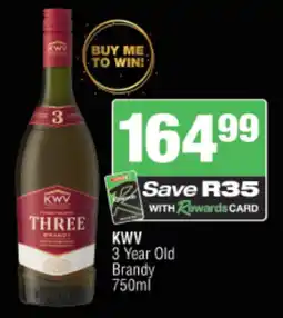 Spar Tops KWV 3 Year Old Brandy 750ml offer