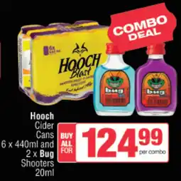 Spar Tops Hooch Cider Cans 6 x 440ml and 2x Bug Shooters 20ml offer