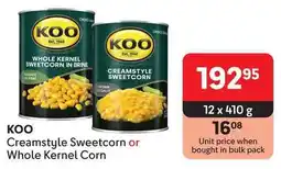 Makro KOO Creamstyle Sweetcorn or Whole Kernel Corn offer