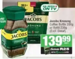 KwikSpar Jacobs Kronung Coffee Bottle 200g or Refill 230g (Excl. Decaf) offer