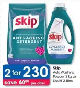 Clicks Skip Auto Washing Powder 3 kg or Liquid 2 Litres offer