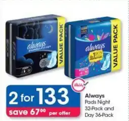 Clicks Always Pads Night 32-Pack and Day 36-Pack offer