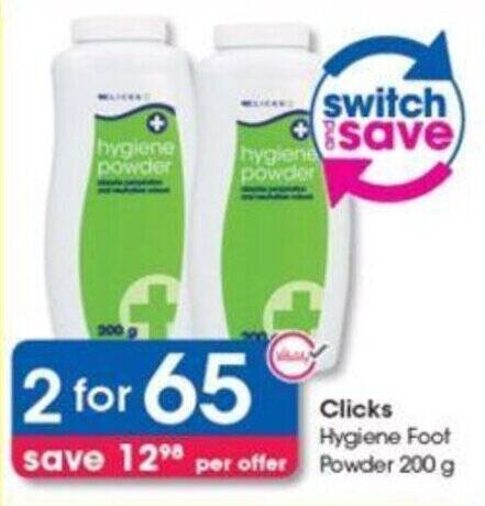 Clicks Hygiene Foot Powder 200 g offer at Clicks