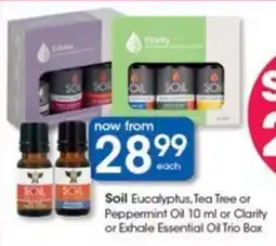 Soil Eucalyptus, Tea Tree or Peppermint Oil 10 ml or Clarity or Exhale Essential Oil Trio Box