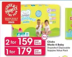 Clicks Clicks Made 4 Baby Dryprotect Disposable Nappies Value Pack offer