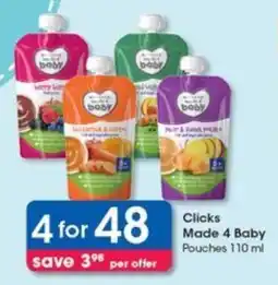 Clicks Clicks Made 4 Baby Pouches 110 ml offer
