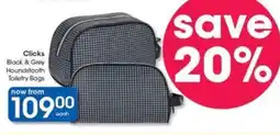 Clicks Clicks Black & Grey Houndstooth Toiletry Bags offer