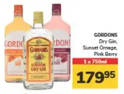GORDONS Dry Gin, Sunset Ornage, Pink Berry 1x 750ml