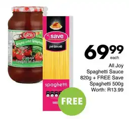 Save Hyper All Joy Spaghetti Sauce 820g + FREE Save Spaghetti 500g offer