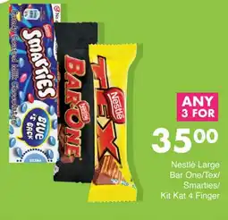 Save Hyper Nestlé Large Bar One/Tex/ Smarties/ Kit Kat 4 Finger offer