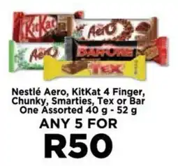 Food Lover's Market Nestlé Aero, KitKat 4 Finger, Chunky, Smarties, Tex or Bar One Assorted 40 g - 52 g offer