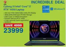 Incredible Connection Cyborg 15 Intel Core i7 RTX 4050 Laptop offer
