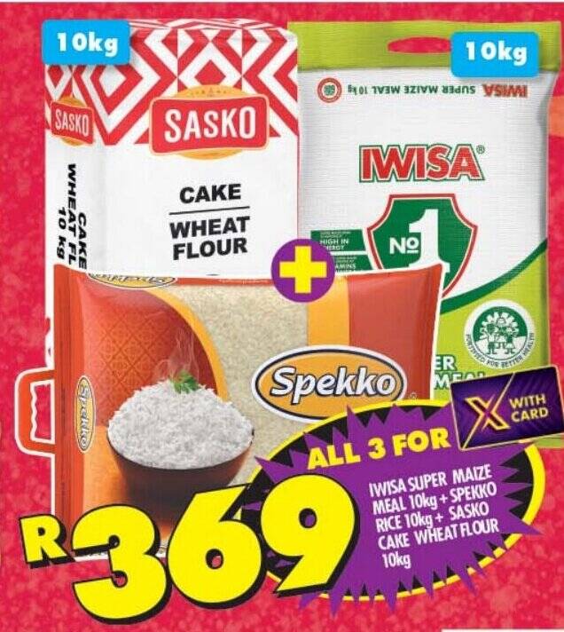 IWISA SUPER MAIZE MEAL 10kg+SPEKKO RICE 10kg + SASKO CAKE WHEAT FLOUR ...