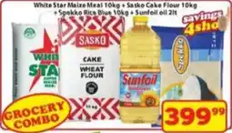 Check Save White Star Maize Meal+ Sasko Cake Flour + Spekko Rice Blue + Sunfoil oil offer