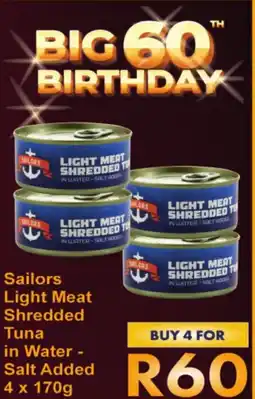 President Hyper Sailors Light Meat Shredded Tuna in Water - Salt Added offer