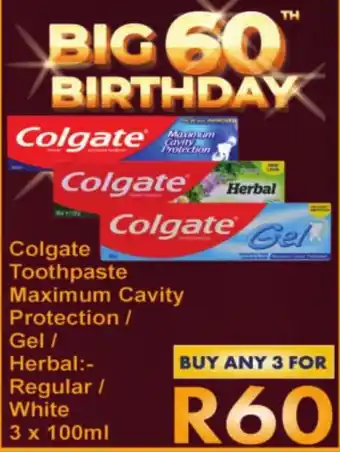 President Hyper Colgate Toothpaste Maximum Cavity Protection/ Gel/ Herbal:- Regular/ White offer